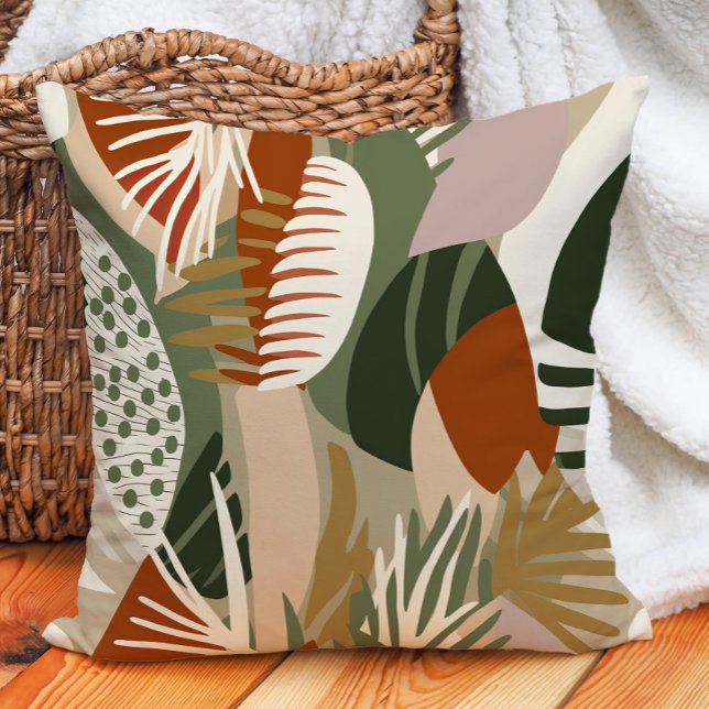 Cojín Decorativo Resumen tropical de arena dorada verde oliva (Terracotta and olive green pillow)