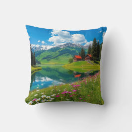Cojín Decorativo Retiro radiante - Lago Dreamy y cabaña