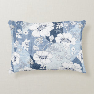 Cojín Decorativo retoño de denim sin fisuras sobre la flor