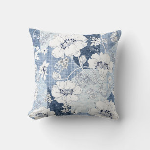 Cojín Decorativo retoño de denim sin fisuras sobre la flor