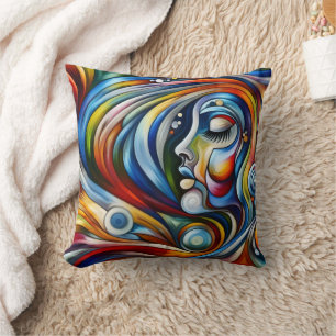 Cojín Decorativo Retrato abstracto colorido de una mujer