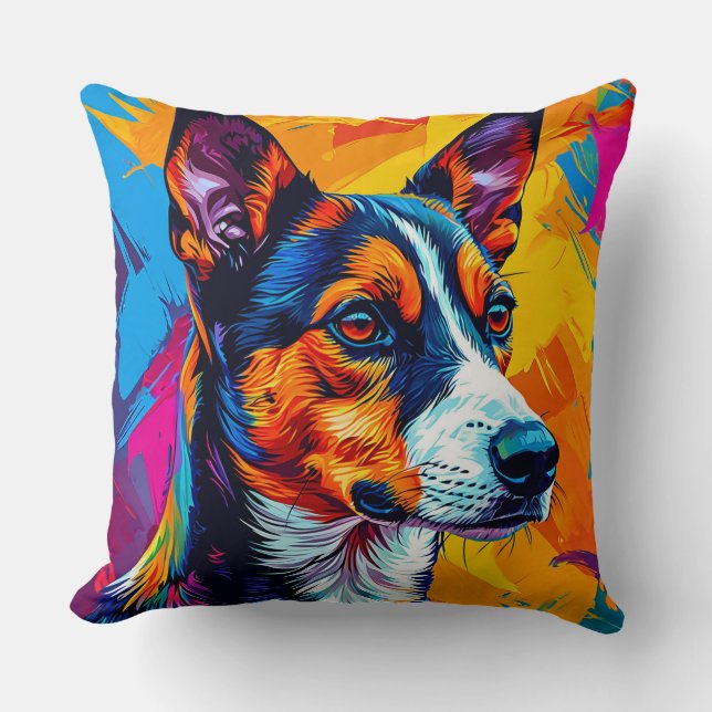 Cojín Decorativo Retrato abstracto de perro Basenji (Anverso)