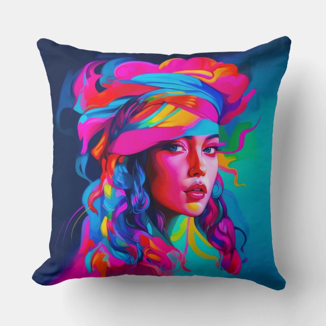 Cojín Decorativo Retrato abstracto vibrante (Anverso)