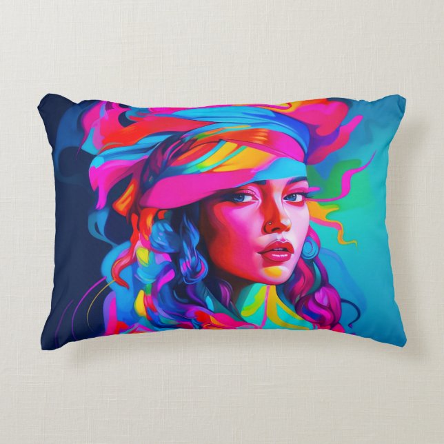 Cojín Decorativo Retrato abstracto vibrante (Anverso)