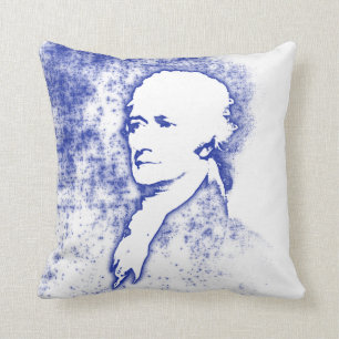Cojín Decorativo Retrato Alexander Hamilton del arte pop en azul