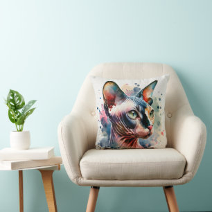 Cojín Decorativo Retrato artístico de color de agua Sfinx Cat
