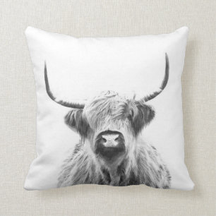 Cojín Decorativo Retrato blanco y negro del animal de la vaca de la