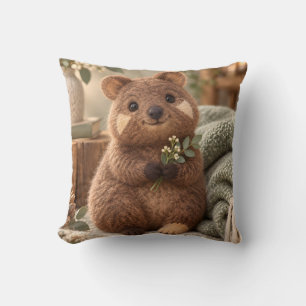 Cojín Decorativo Retrato Botánico Acogedor de Quokka en Parche de C