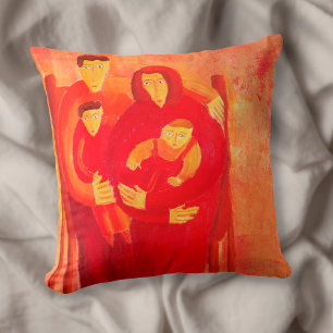 Cojín Decorativo Retrato de arte contemporáneo de familia sentada