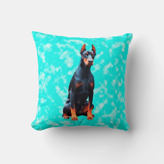 Cojín Decorativo Retrato de arte de perro Doberman (Anverso)