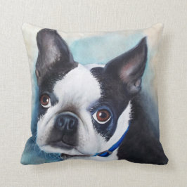 COJÍN DECORATIVO RETRATO DE BOSTON TERRIER DE LA ACUARELA DEL