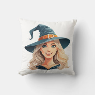 Cojín Decorativo Retrato de bruja de Halloween de dibujos animados