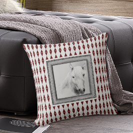 Cojín Decorativo Retrato de Caballo Blanco Burgundy Harlequin Arte