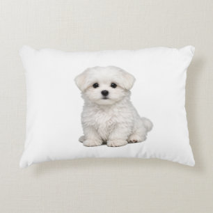 Cojín Decorativo Retrato de cachorro maltés blanco esponjoso Amante