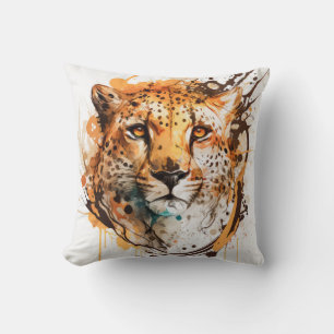 Cojín Decorativo Retrato de Cheetah Pintura de animales Vida silves
