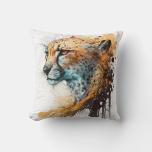 Cojín Decorativo Retrato de Cheetah Pintura de animales Vida silves