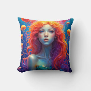 Cojín Decorativo Retrato de chica con pelo naranja