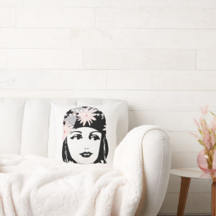 Cojín Decorativo Retrato de chica flapper de los locos años 20 vint