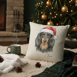 Cojín Decorativo Retrato de Dachshund, Navidades dibujados por la m