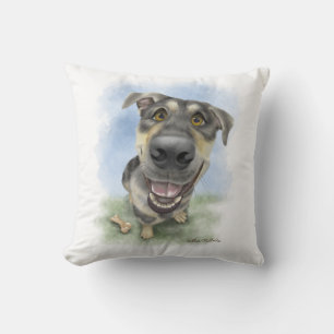 Cojín Decorativo Retrato de dibujos animados de perro feliz