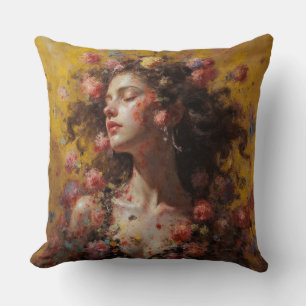 Cojín Decorativo Retrato de Diosa Floral – Almohadón de Arte Cuadra