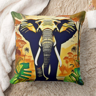 Cojín Decorativo Retrato de elefante vista de la selva