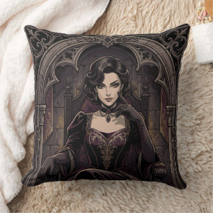Cojín Decorativo Retrato de Fantasía de la Realeza Vampira Reina Os