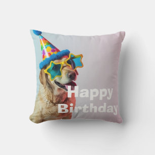 Cojín Decorativo retrato de fiesta de perro divertido cumpleaños de