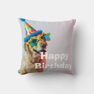 Cojín Decorativo retrato de fiesta de perro divertido cumpleaños de