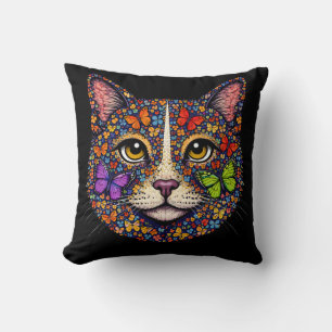 Cojín Decorativo Retrato de gato de color de flor de mariposa Gatos