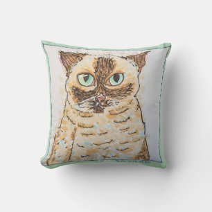 Cojín Decorativo Retrato de Gato Excéntrico y Colorido