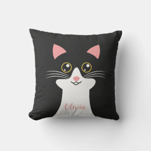 Cojín Decorativo Retrato de gato negro mono de mediados de siglo
