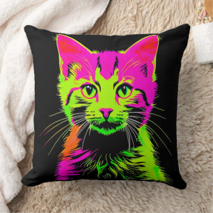 Cojín Decorativo Retrato de gato neon