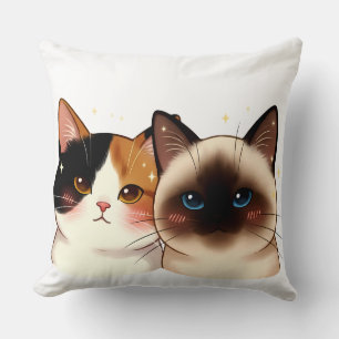 Cojín Decorativo Retrato de gato siamés y calico lindo Duo Adorab