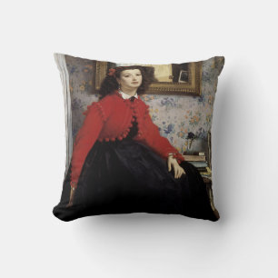 Cojín Decorativo Retrato de Jeune Femme en Veste Rouge