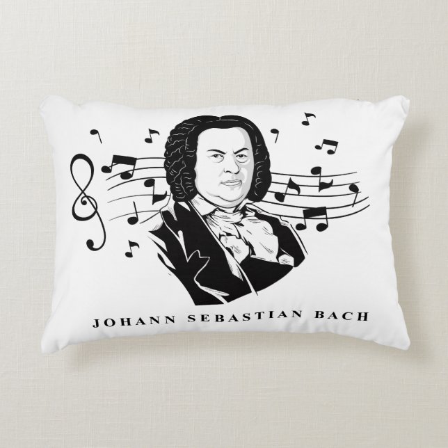 Cojín Decorativo Retrato de Johann Sebastian Bach y busto con notas (Anverso)