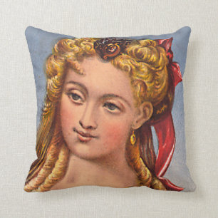 Cojín Decorativo Retrato de la cara de una mujer vintage de los añ