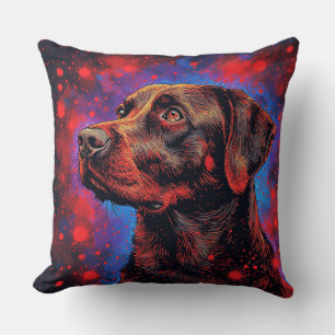 Cojín Decorativo Retrato de Labrador Negro en un Espacio Cósmico