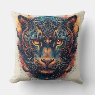 Cojín Decorativo Retrato de Leopardo Cósmico con Efecto Místico