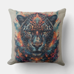 Cojín Decorativo Retrato de Leopardo Cósmico con Efecto Místico