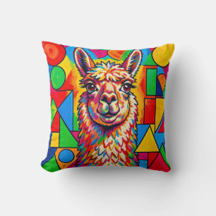 Cojín Decorativo Retrato de Llama Pop Art Vibrante