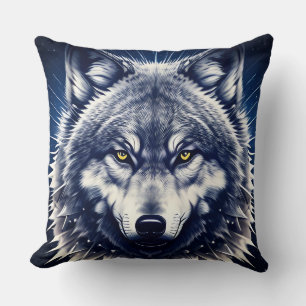 Cojín Decorativo Retrato de lobo con ojos dorados intensos