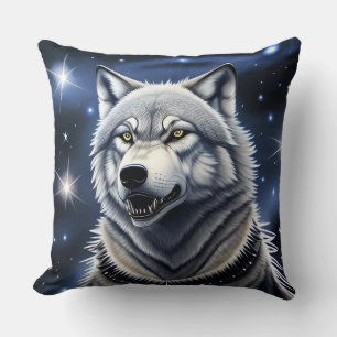 Cojín Decorativo Retrato de lobo con ojos dorados intensos