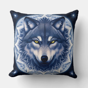 Cojín Decorativo Retrato de lobo con ojos dorados intensos