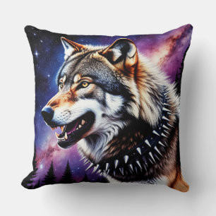 Cojín Decorativo Retrato de lobo con ojos dorados intensos