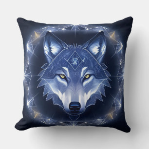 Cojín Decorativo Retrato de lobo con ojos dorados intensos