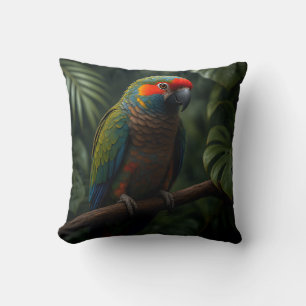 Cojín Decorativo Retrato de loro tropical vibrante en la selva