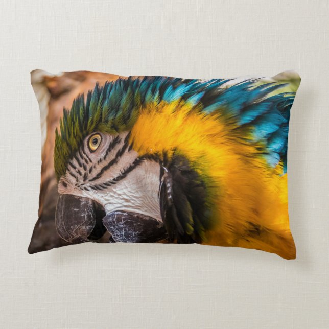 Cojín Decorativo Retrato de macao azul y amarillo (Reverso)