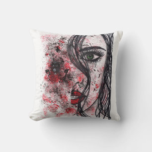 Cojín Decorativo Retrato de niña abstracta grunge gótico arte de lí