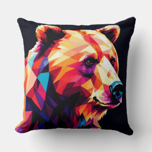 Cojín Decorativo Retrato de oso geométrico colorido